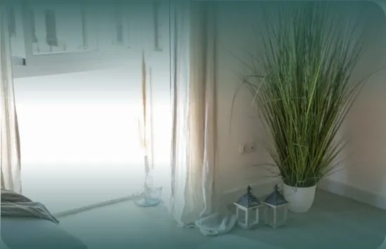 Dormitorio con planta junto a la ventana
